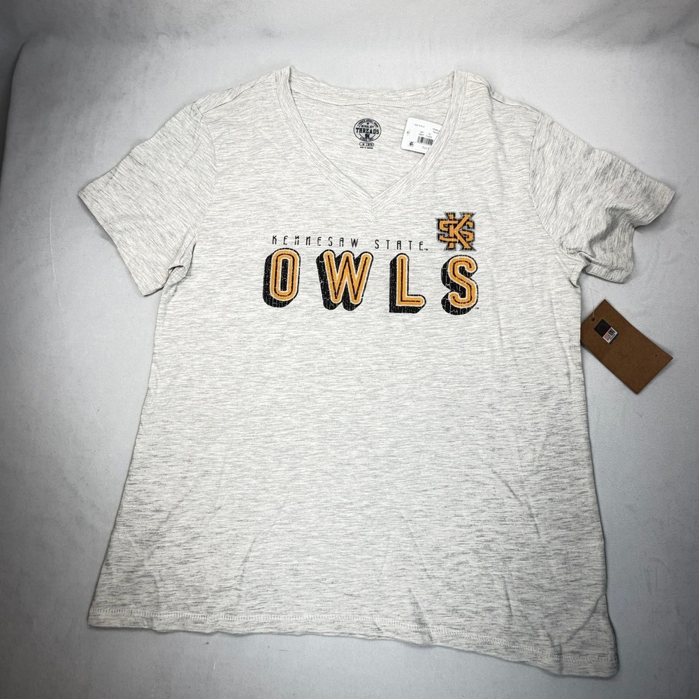 Rivalry Threads Kennesaw State Owls V-Neck T-Shirt Grey Heathered Womens Medium